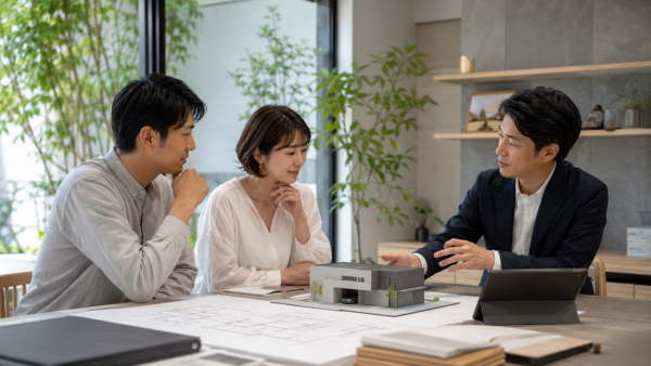 積水ハウスの展示場訪問前にガレージハウス計画を相談する日本人夫婦